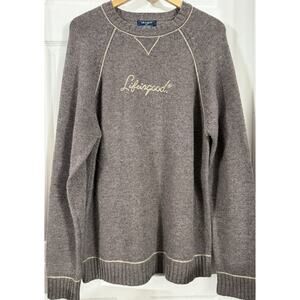 Life Is Good Aiden Lambswool Raglan Sweater Dusty Brown Long Sleeve Spellout XL